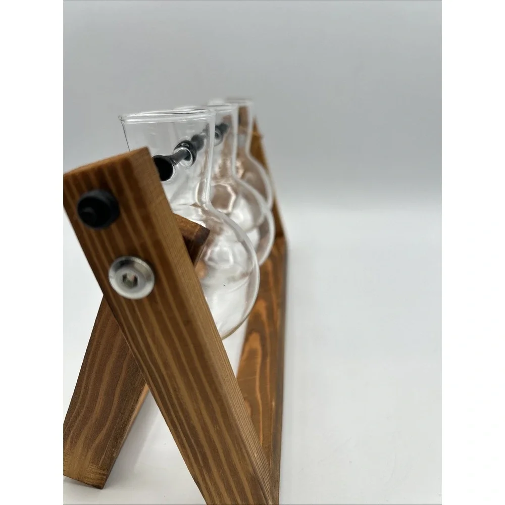 Trio Propagation Station with Wooden Stand, Plant Gift Stylish Plant Decor Glass